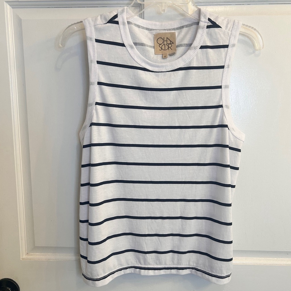 Women's Chaser Tank Top S White w/blue Striped